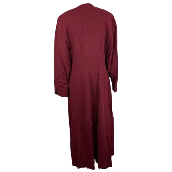 100% Wool Embroidered Dress 14 Burgundy Long Button-Up Vintage House Coat - Picture 6 of 13